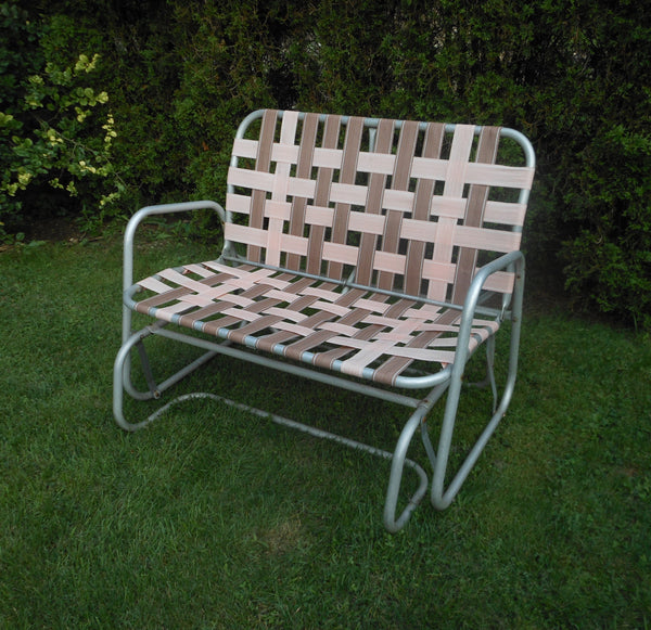 Vintage Aluminum and Webbing Two-Seater Outdoor Glider