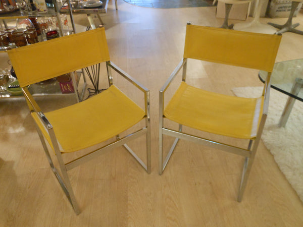 2 Modern Chrome and Vinyl Accent Arm Chairs