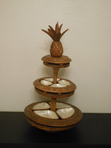 Tiki 3 Tier Monkey Pod and Capiz Shell Server