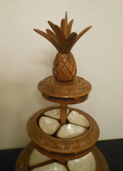 Tiki 3 Tier Monkey Pod and Capiz Shell Server