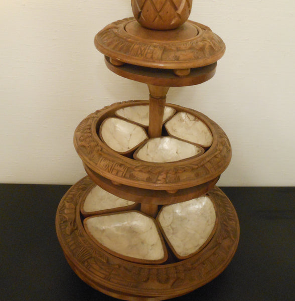 Tiki 3 Tier Monkey Pod and Capiz Shell Server