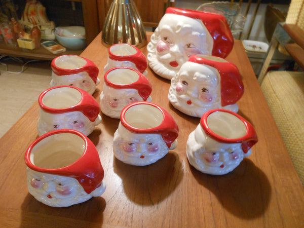 Vintage Santa Cups and Cookie Jars Set