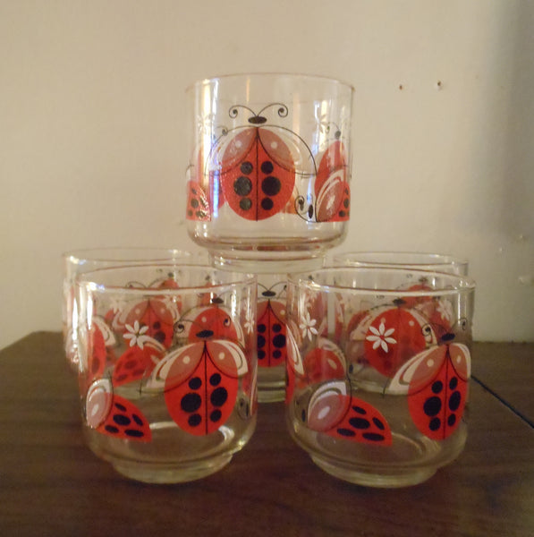 Set of 6 Libbey Ladybug Glasses