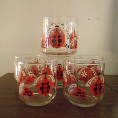 Set of 6 Libbey Ladybug Glasses