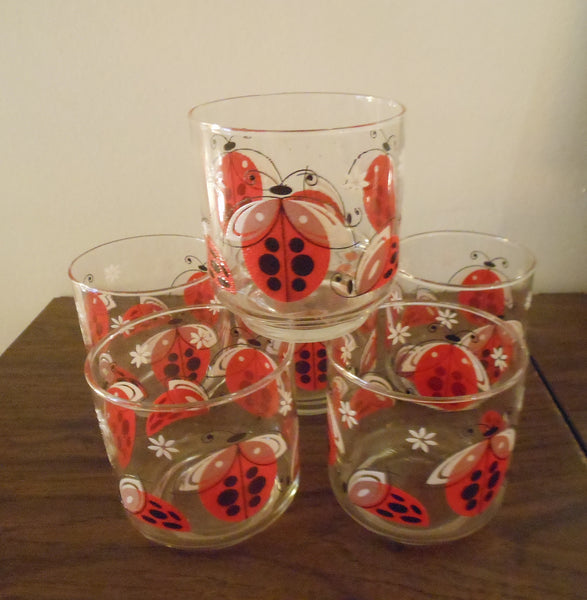 Set of 6 Libbey Ladybug Glasses
