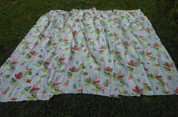 MCM Barkcloth Drape Panels - Abstract Leaves Pattern