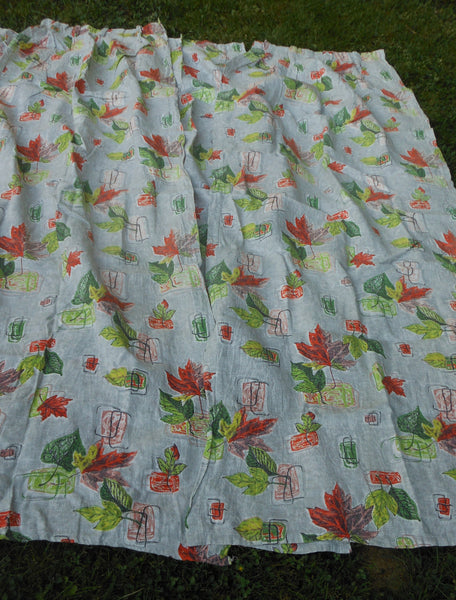 MCM Barkcloth Drape Panels - Abstract Leaves Pattern