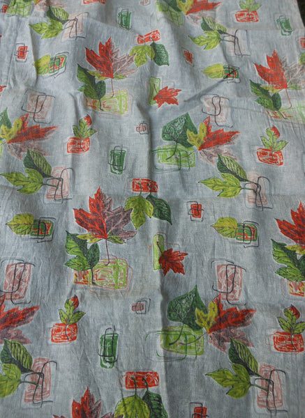 MCM Barkcloth Drape Panels - Abstract Leaves Pattern