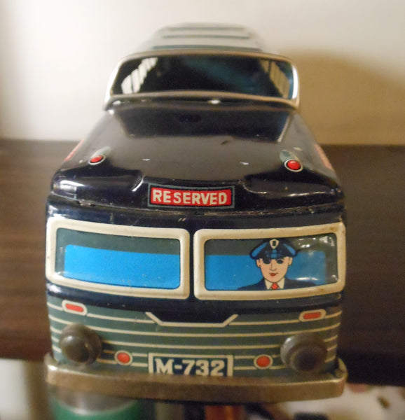 Vintage Lithograph Tin Friction Greyhound Bus