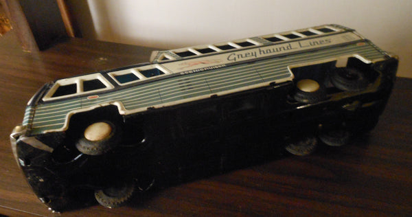 Vintage Lithograph Tin Friction Greyhound Bus