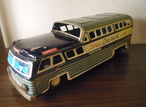 Vintage Lithograph Tin Friction Greyhound Bus