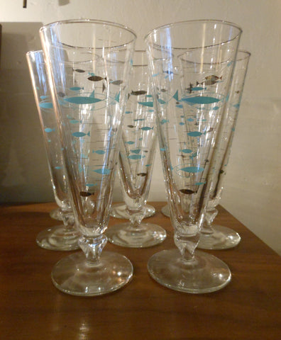 Set of 8 Libbey Fish Pilsner Glasses