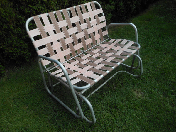 Vintage Aluminum and Webbing Two-Seater Outdoor Glider
