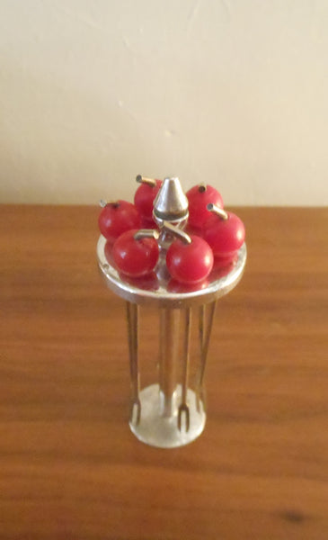 Vintage Art Deco Silver-Plated Cherry Cocktail Picks