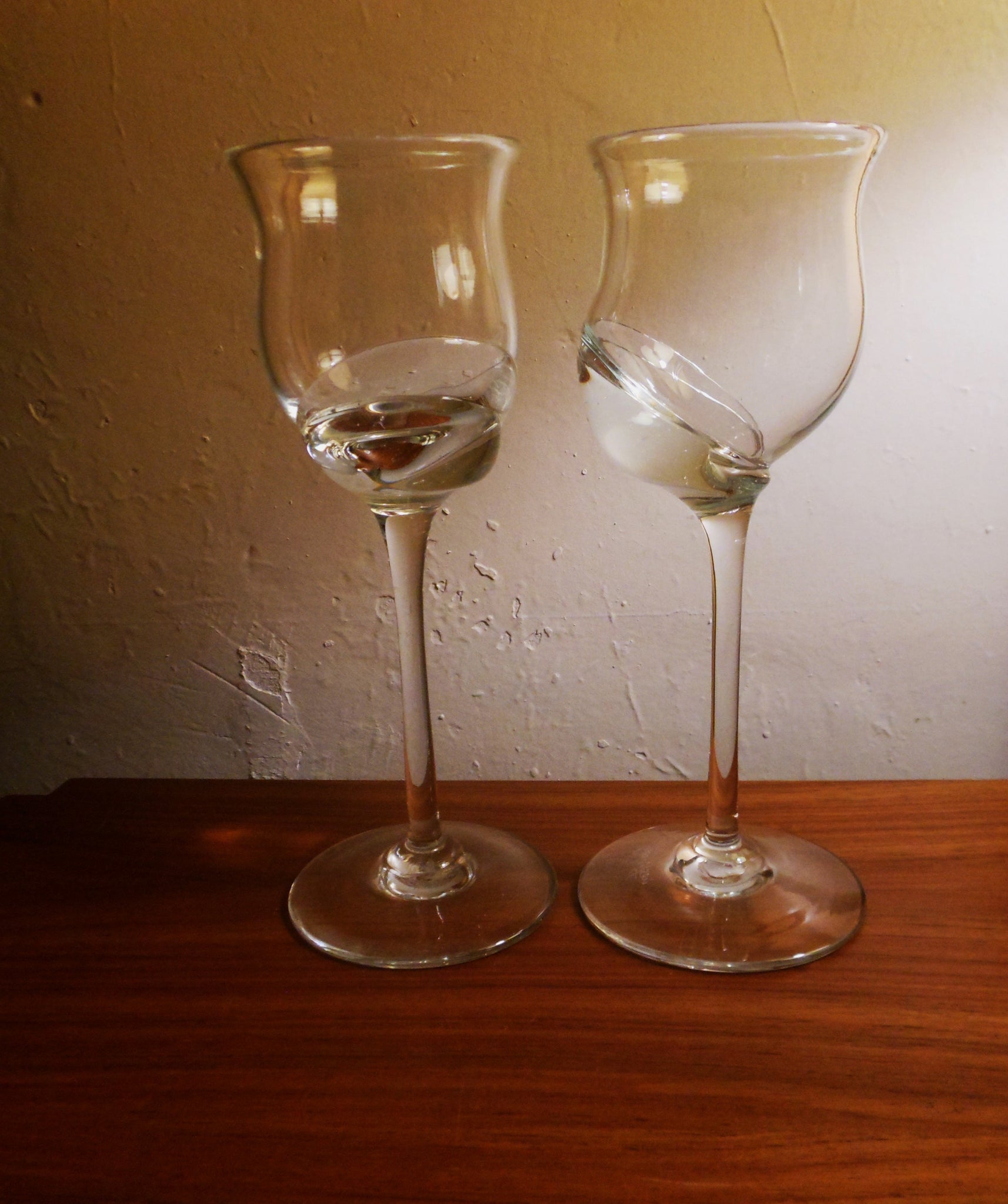 Pair Engebretson Hand Blown Wine Glasses