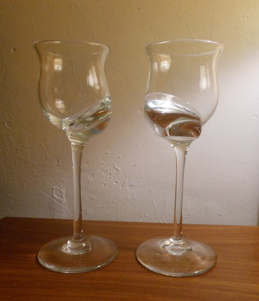 Pair Engebretson Hand Blown Wine Glasses