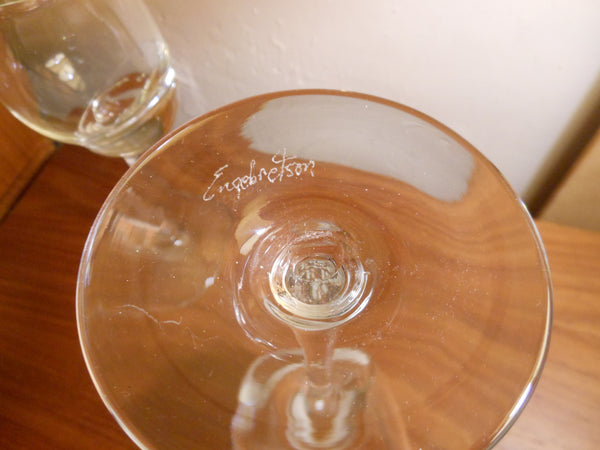 Pair Engebretson Hand Blown Wine Glasses