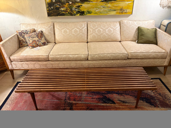 Slat Wood Bench with Custom Cushion