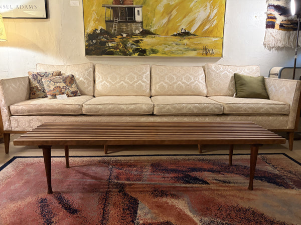 Slat Wood Bench with Custom Cushion