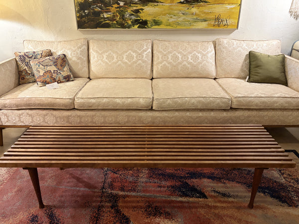 Slat Wood Bench with Custom Cushion