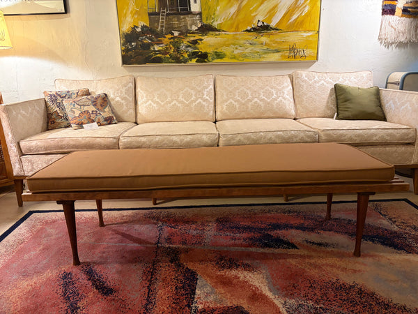 Slat Wood Bench with Custom Cushion