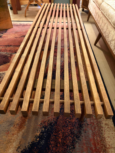 Slat Wood Bench with Custom Cushion