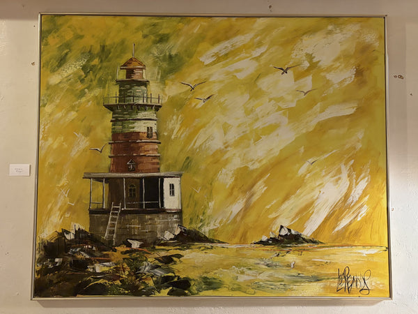 Large Lee Reynolds / Vanguard Studios Lighthouse Oil Painting