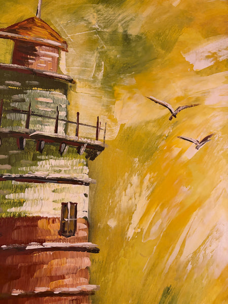 Large Lee Reynolds / Vanguard Studios Lighthouse Oil Painting