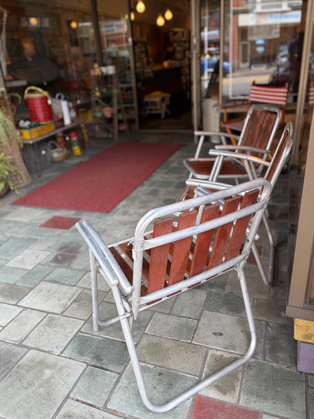 3 Vintage MCM Redwood and Aluminum Folding Chairs