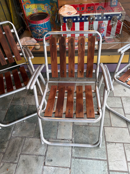 3 Vintage MCM Redwood and Aluminum Folding Chairs