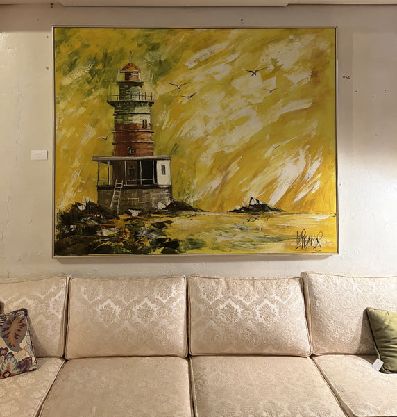 Large Lee Reynolds / Vanguard Studios Lighthouse Oil Painting