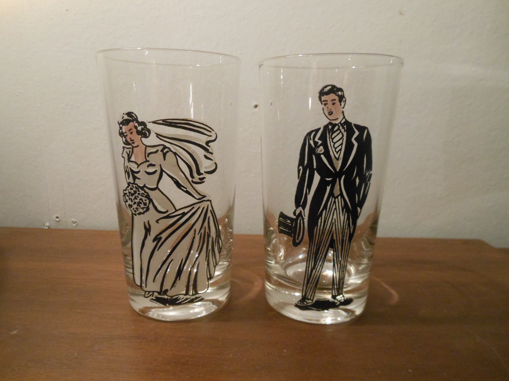 Vintage Bride and Groom Glasses