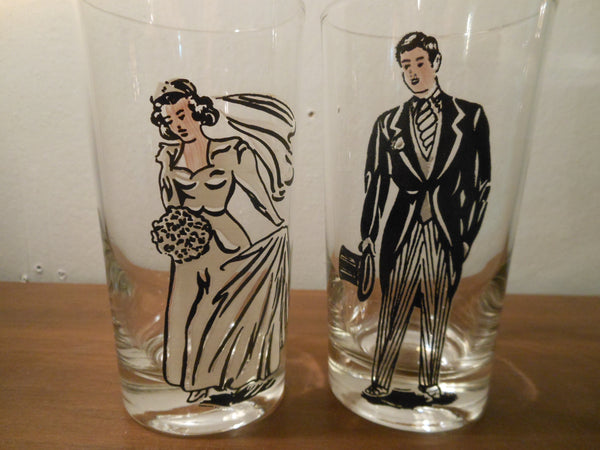 Vintage Bride and Groom Glasses