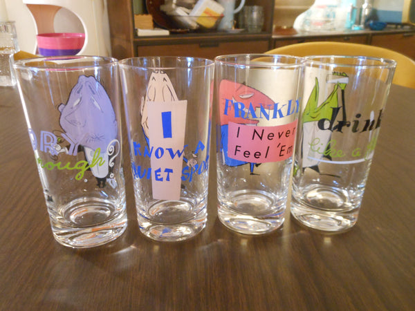 Set of Vintage Bar Drinking-Themed Glasses