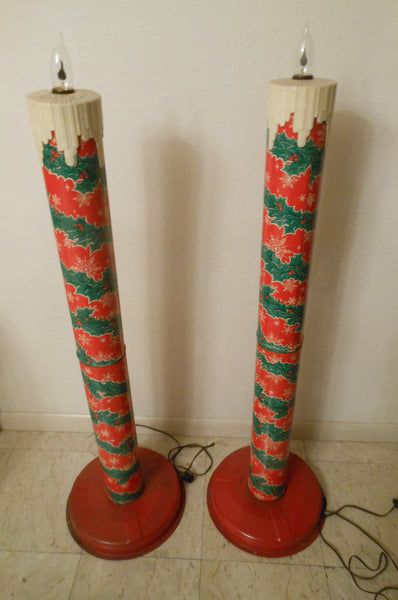 Pair of 1960s Poloron Tin Litho Christmas Candles