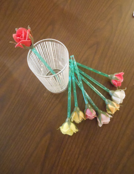 Kitschy Plastic Rose Swizzle Sticks