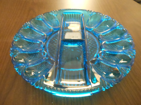 Indiana Blue Glass Egg/Relish Plate