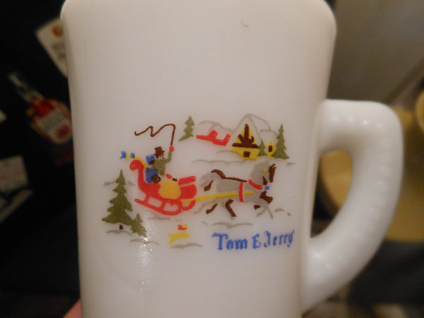 6 McKee Tom & Jerry Milk Glass Winter Scene Mugs