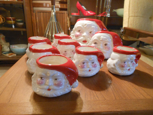 Vintage Santa Cups and Cookie Jars Set