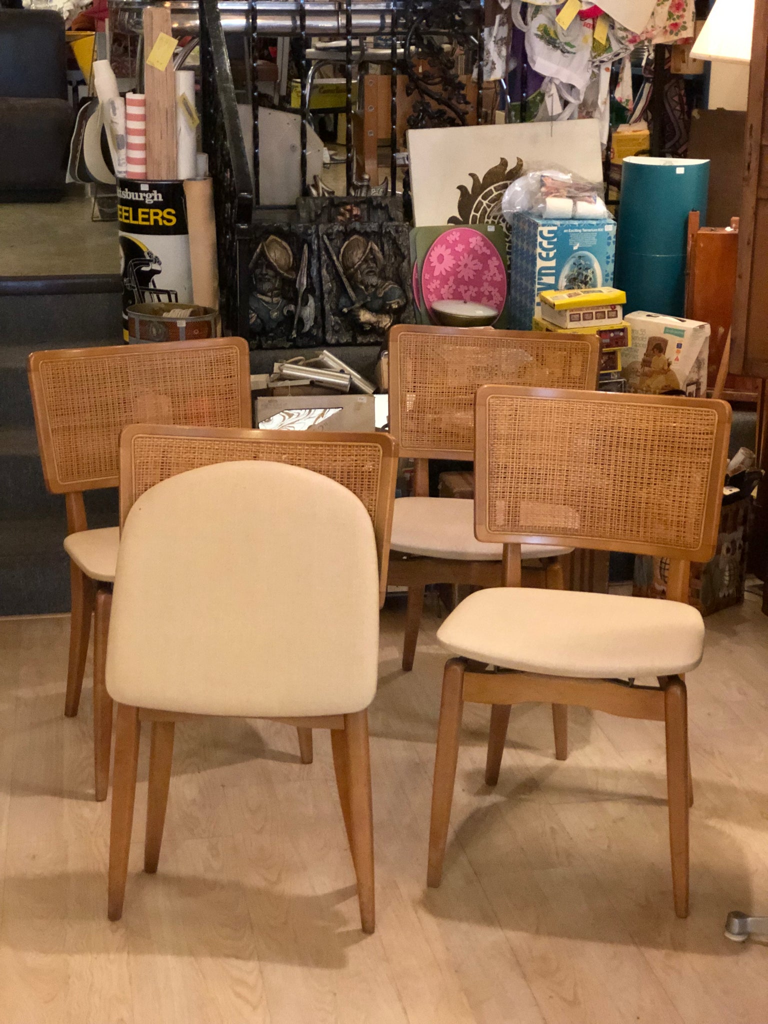 4 Stakmore Cane Back Folding chairs