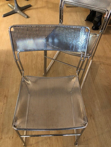Pair Italian Metal Mesh Dining Chairs