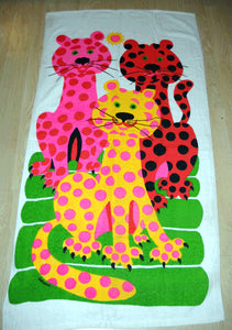 Vintage Day-Glo Cats on the Beach Towel